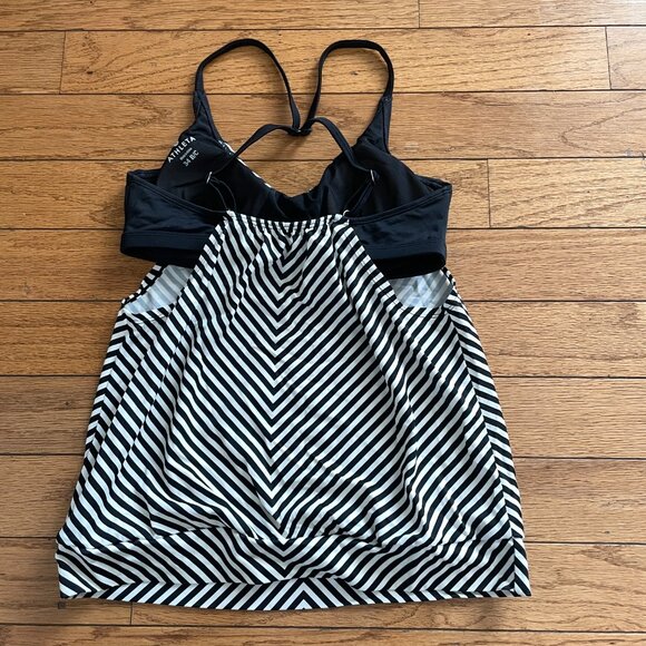 ATHLETA 34 B/C Slash Stripe Blousy Tankini Swim Top Black White Striped Tank - Picture 5 of 6